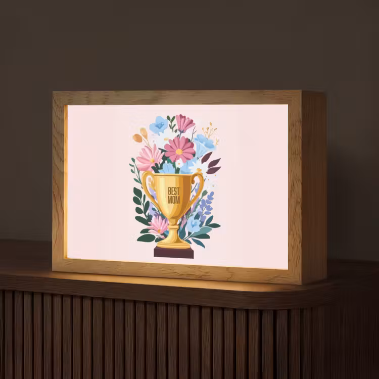 Trofee - Best Mom - Bloemen - Kleurrijk Light Box met kabel (Tafellamp) klein -z3d_website