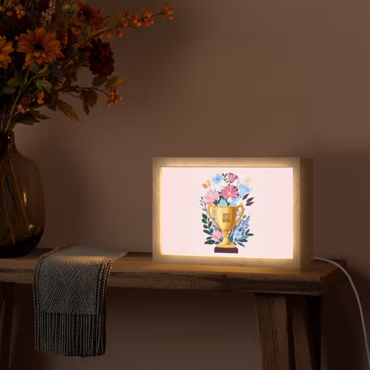 Trofee - Best Mom - Bloemen - Kleurrijk Light Box met kabel (Tafellamp) klein -sfeer4
