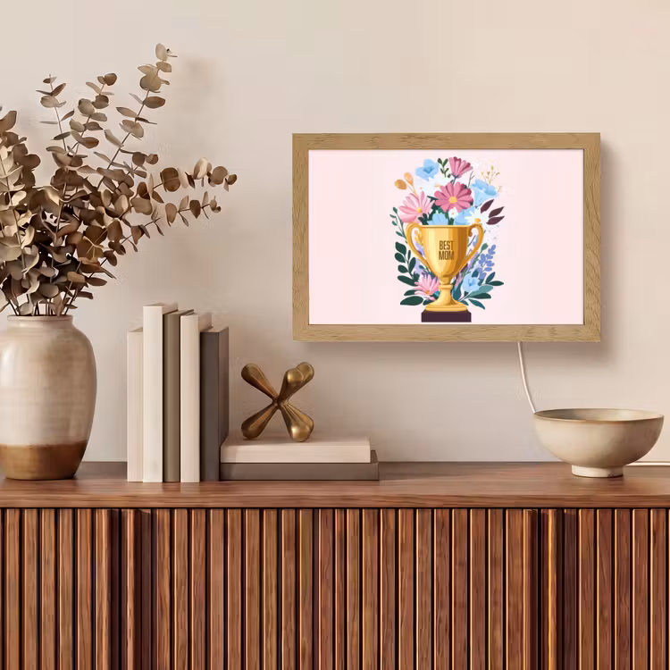 Trofee - Best Mom - Bloemen - Kleurrijk Light Box met kabel (Tafellamp) klein -sfeer2