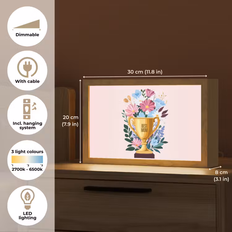 Trofee - Best Mom - Bloemen - Kleurrijk Light Box met kabel (Tafellamp) klein -USP_EN