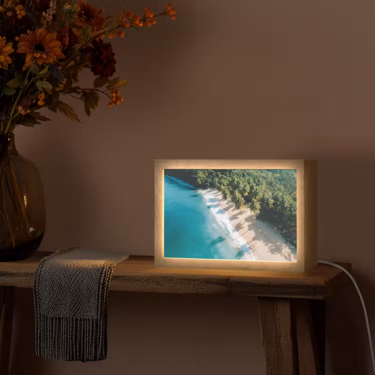 Tropisch - Strand - Water - Palmbomen Light Box met kabel (Tafellamp) klein -sfeer4