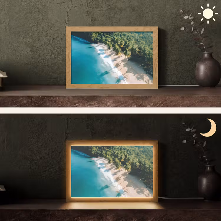 Tropisch - Strand - Water - Palmbomen Light Box met kabel (Tafellamp) klein -sfeer3