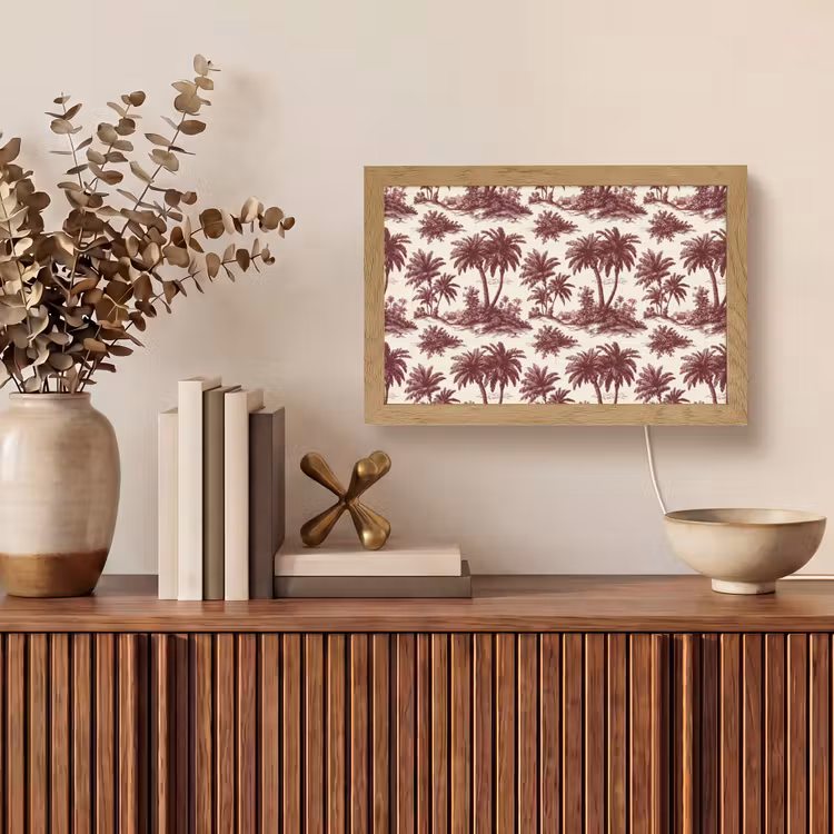 Tropisch - Geometrisch - Bordeauxrood Light Box met kabel (Tafellamp) klein 924 -sfeer2