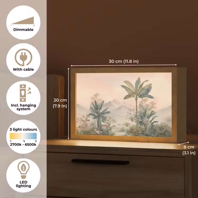 Tropisch landschap - palmbomen - Bloemen - Roze lucht Light Box met kabel (Tafellamp) klein -USP_EN
