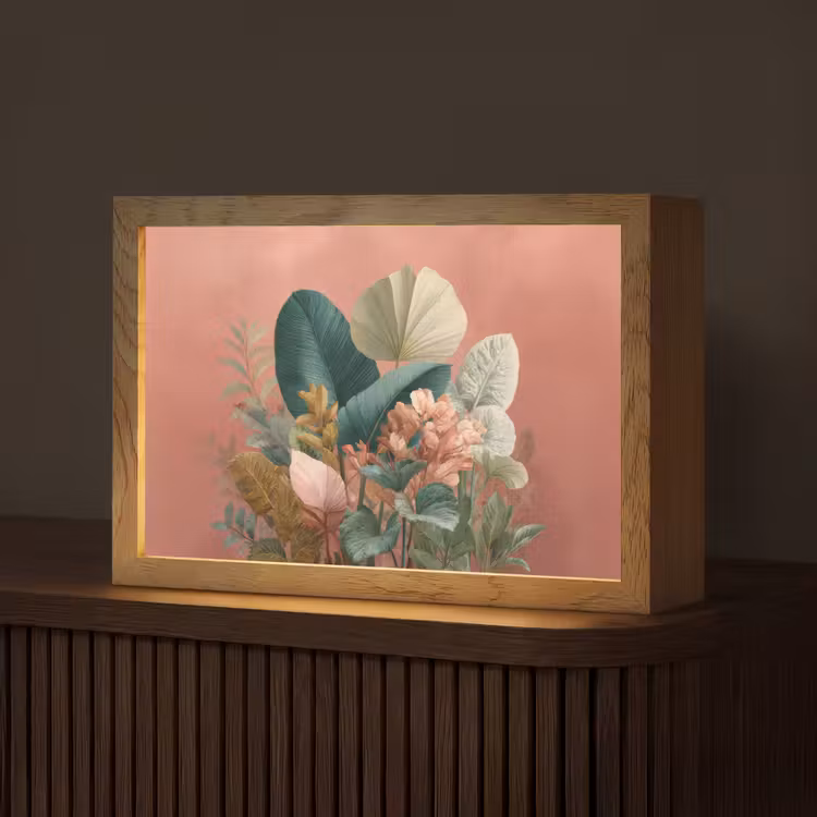 Tropische bladeren - Bloemen - Roze - groen Light Box met kabel (Tafellamp) klein -z3d_website