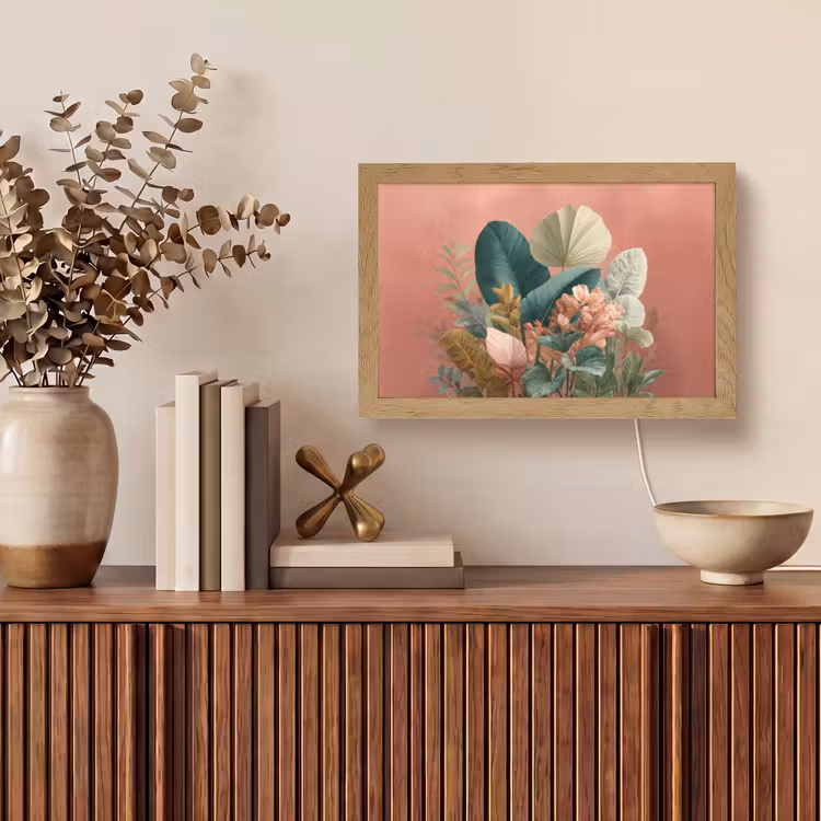 Tropische bladeren - Bloemen - Roze - groen Light Box met kabel (Tafellamp) klein -sfeer2