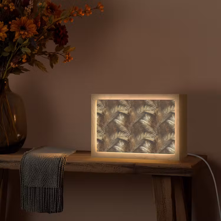 Tropisch - Bladeren - Goud Light Box met kabel (Tafellamp) klein 924 -sfeer4
