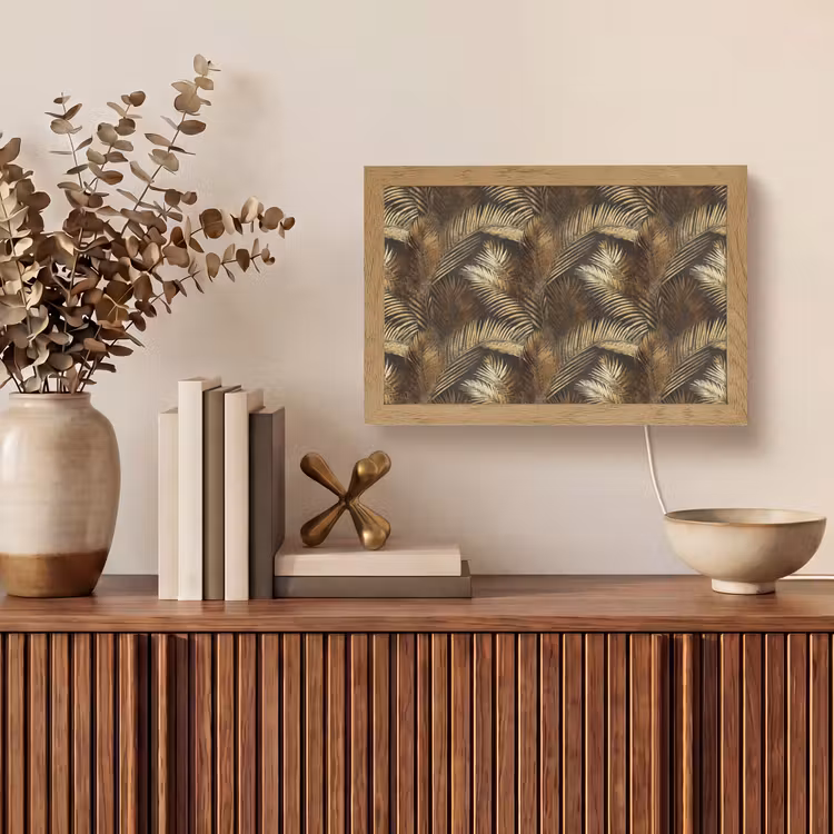 Tropisch - Bladeren - Goud Light Box met kabel (Tafellamp) klein 924 -sfeer2