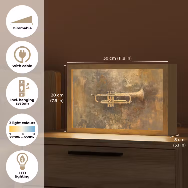 Trompet - Geel - Muzikaal Light Box met kabel (Tafellamp) klein -USP_EN
