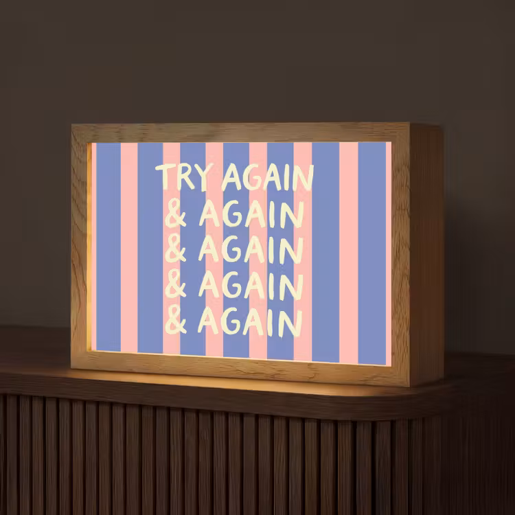 Try again - Strepen - Roze - Verticaal - Blauw Light Box met kabel (Tafellamp) klein -z3d_website