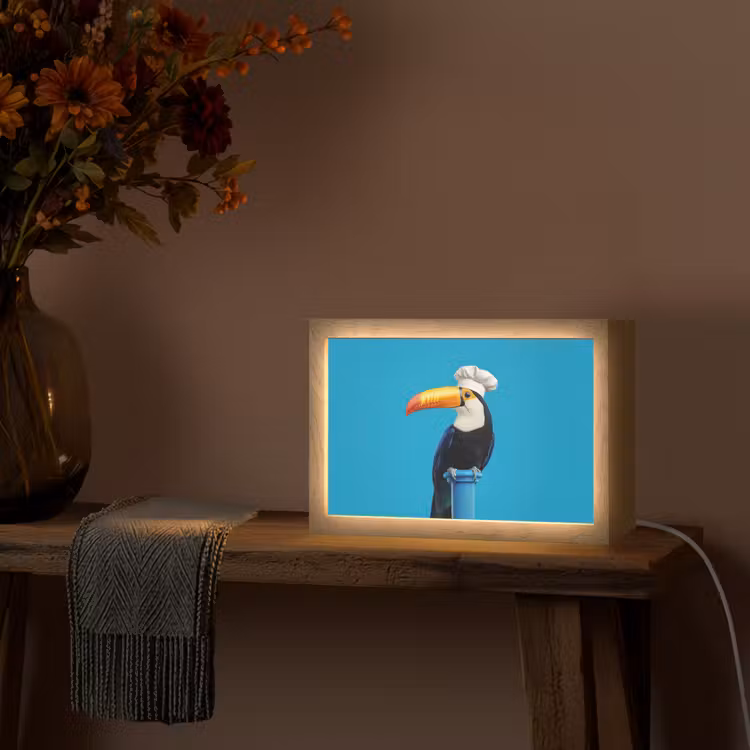 Tucan - Sokkel - Vogel - Koksmuts Light Box met kabel (Tafellamp) klein -sfeer4