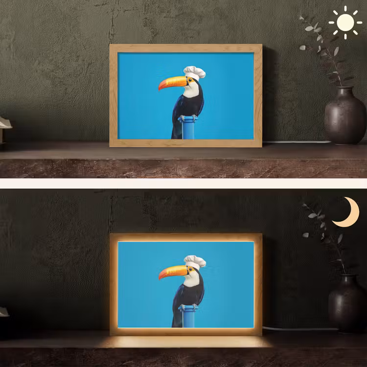 Tucan - Sokkel - Vogel - Koksmuts Light Box met kabel (Tafellamp) klein -sfeer3