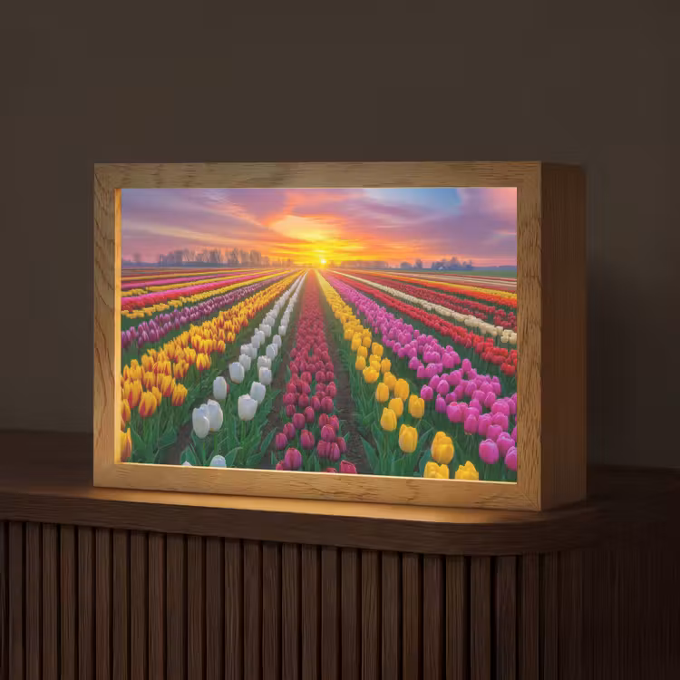 Tulpenveld - Zonsondergang - Kleurrijk Light Box met kabel (Tafellamp) klein -z3d_website