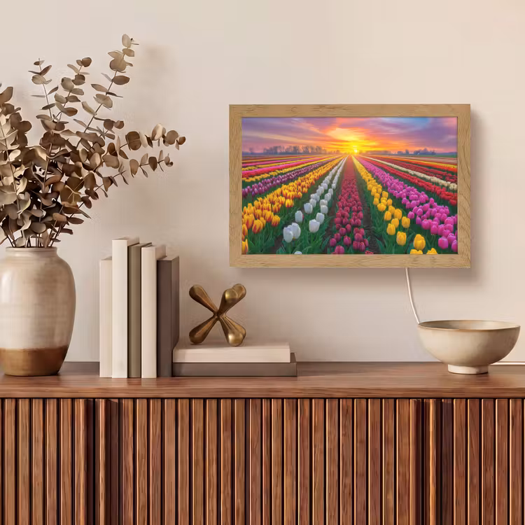 Tulpenveld - Zonsondergang - Kleurrijk Light Box met kabel (Tafellamp) klein -sfeer2
