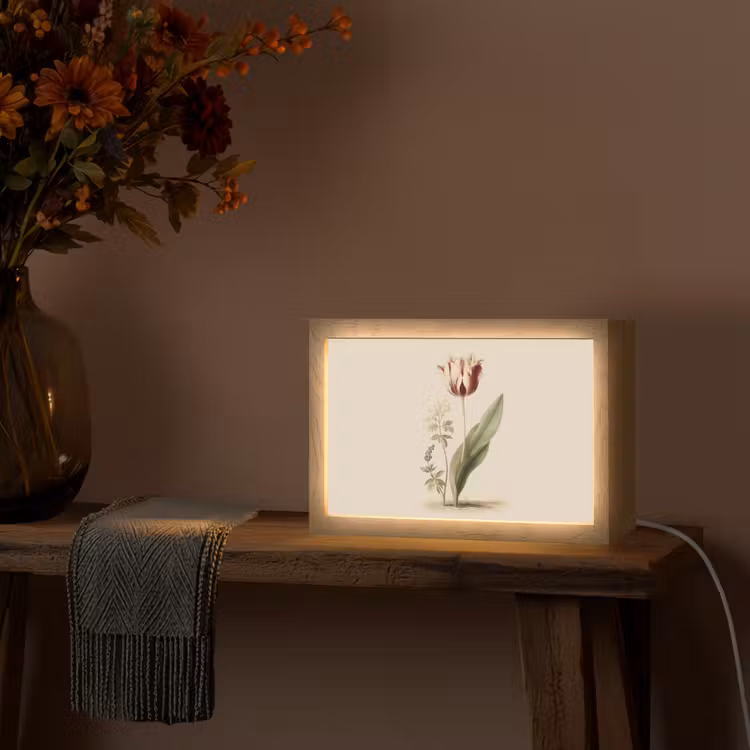 Tulp - Minimalistisch - Beige Light Box met kabel (Tafellamp) klein -sfeer4
