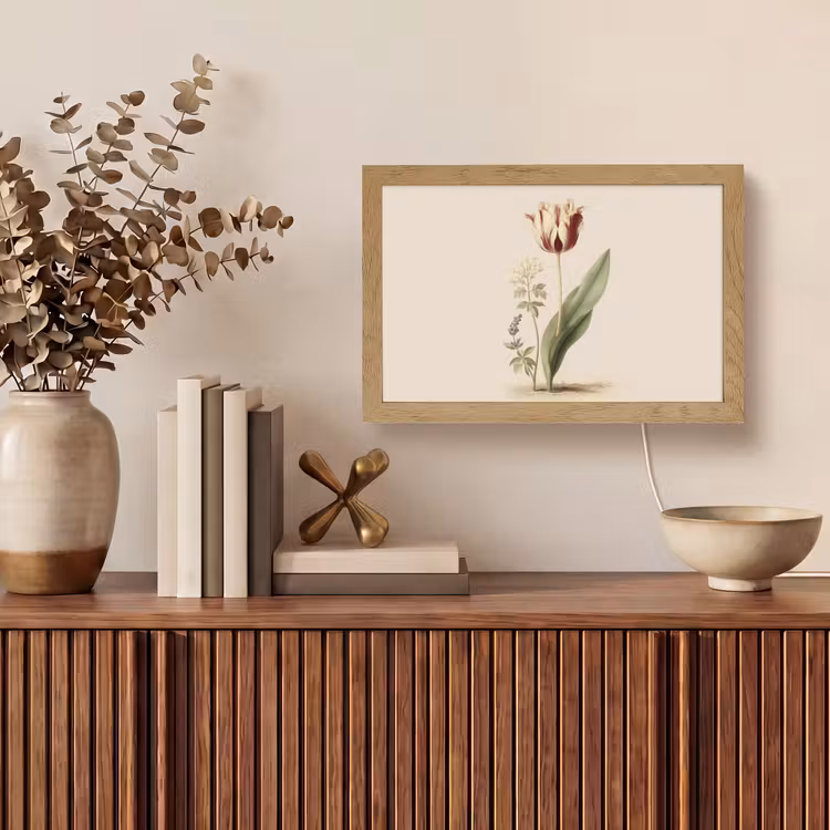 Tulp - Minimalistisch - Beige Light Box met kabel (Tafellamp) klein -sfeer2