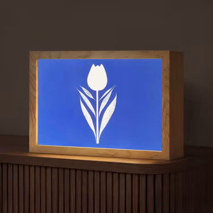 Tulp - Minimalistisch - Bladeren - Wit Light Box met kabel (Tafellamp) klein -z3d_website
