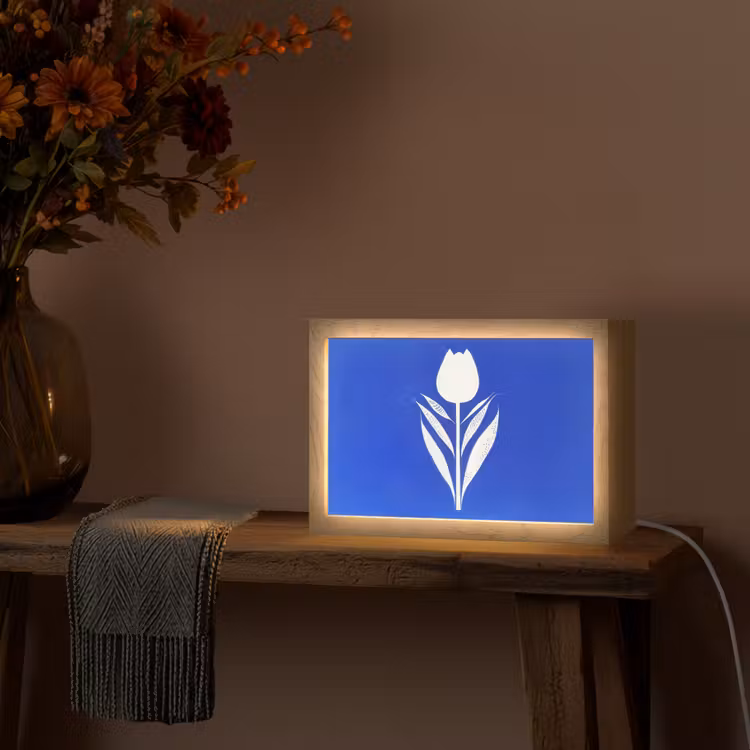 Tulp - Minimalistisch - Bladeren - Wit Light Box met kabel (Tafellamp) klein -sfeer4