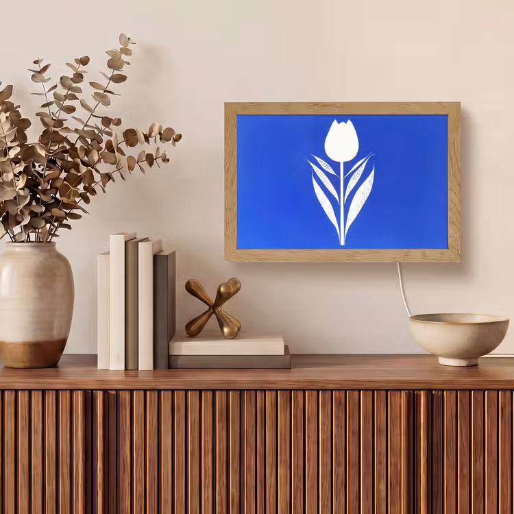 Tulp - Minimalistisch - Bladeren - Wit Light Box met kabel (Tafellamp) klein -sfeer2