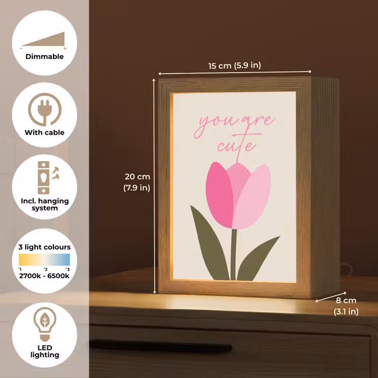 Tulp - Roze - Valentijn - Bloem Light Box met kabel (Tafellamp) klein -USP_EN