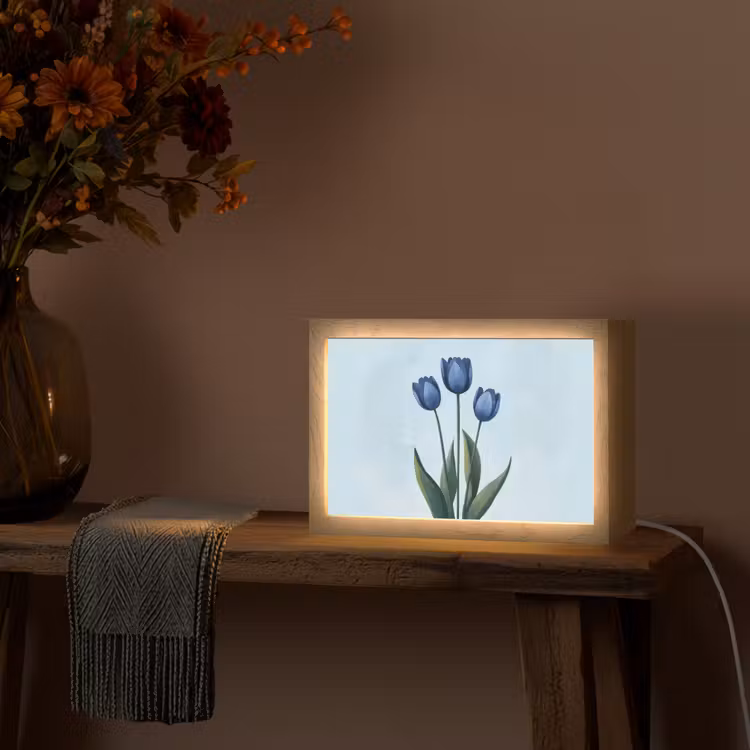 Tulpen - Blauw - Bladeren Light Box met kabel (Tafellamp) klein -sfeer4