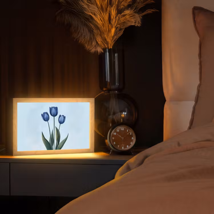 Tulpen - Blauw - Bladeren Light Box met kabel (Tafellamp) klein -sfeer1