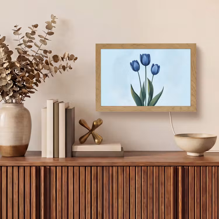 Tulpen - Blauw - Bladeren Light Box met kabel (Tafellamp) klein -sfeer2