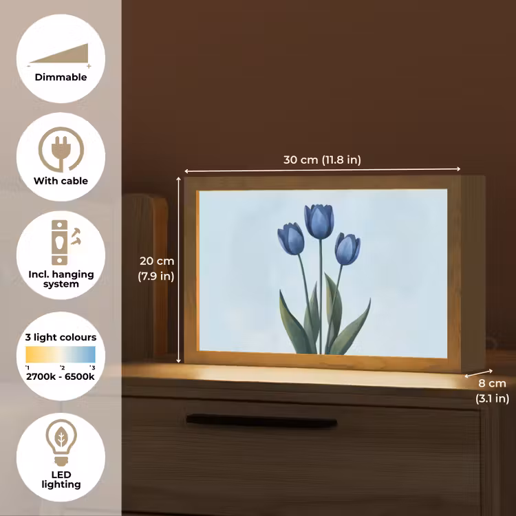 Tulpen - Blauw - Bladeren Light Box met kabel (Tafellamp) klein -USP_EN