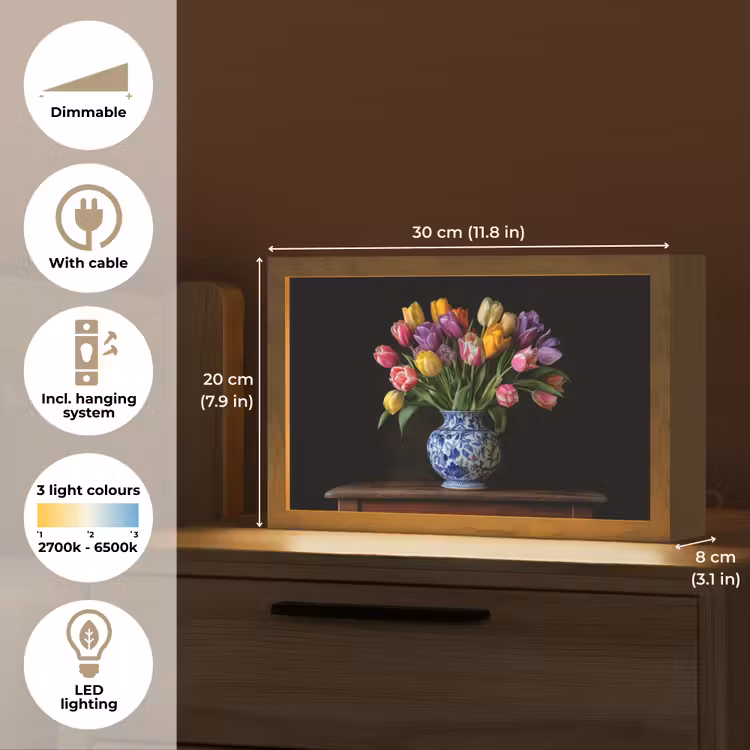 Tulpen - Kleuren - Hout - Vaas Light Box met kabel (Tafellamp) klein -USP_EN