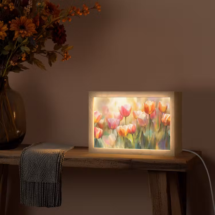Tulpen - Sprookjesachtig - Kleurrijk Light Box met kabel (Tafellamp) klein -sfeer4