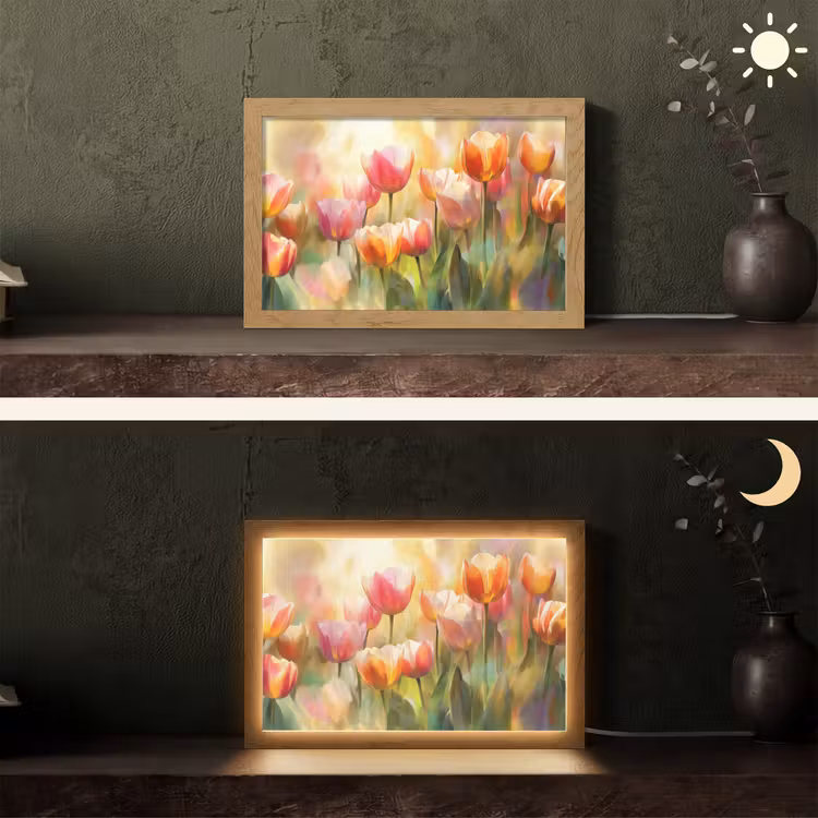 Tulpen - Sprookjesachtig - Kleurrijk Light Box met kabel (Tafellamp) klein -sfeer3