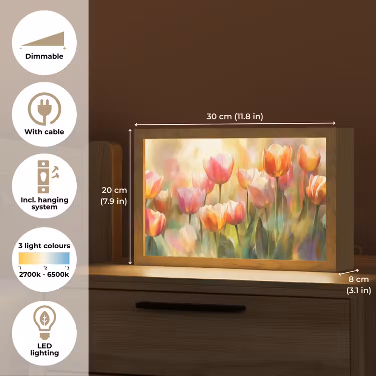 Tulpen - Sprookjesachtig - Kleurrijk Light Box met kabel (Tafellamp) klein -USP_EN