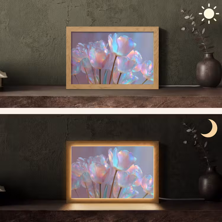 Tulpen - Glazen - Bloemblaadjes - Pasteltinten Light Box met kabel (Tafellamp) klein -sfeer3