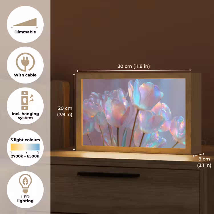 Tulpen - Glazen - Bloemblaadjes - Pasteltinten Light Box met kabel (Tafellamp) klein -USP_EN