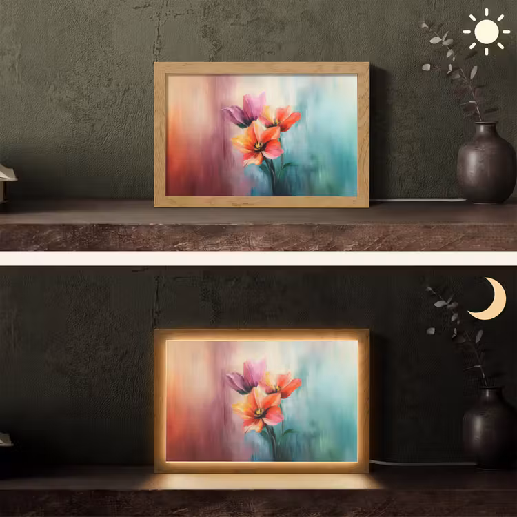 Tulpen - Lichtreflecties - Kleurverloop Light Box met kabel (Tafellamp) klein -sfeer3
