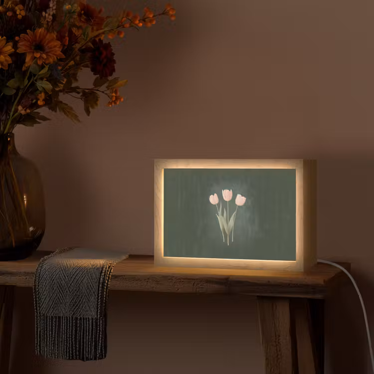 Tulpen - Liefde - Donkergroen Light Box met kabel (Tafellamp) klein -sfeer4
