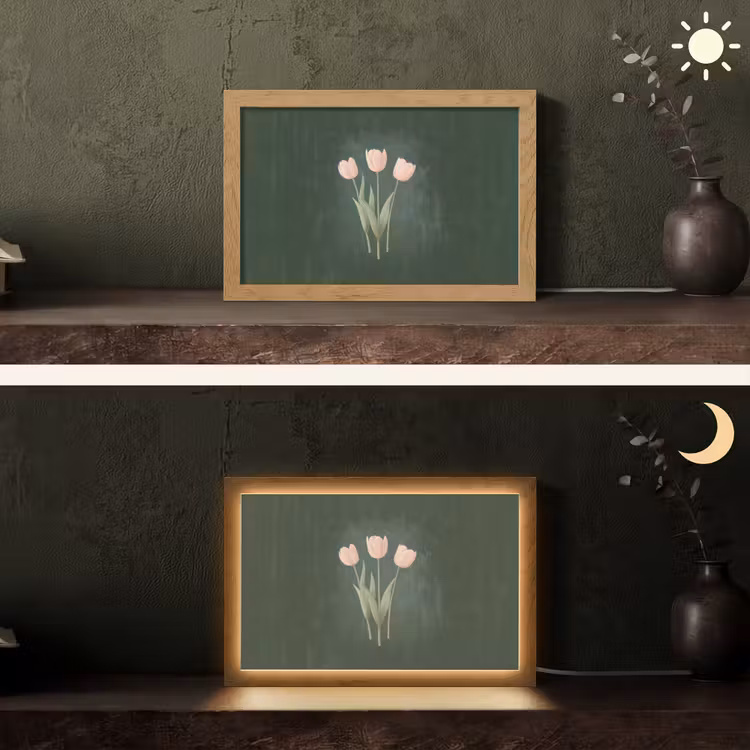 Tulpen - Liefde - Donkergroen Light Box met kabel (Tafellamp) klein -sfeer3