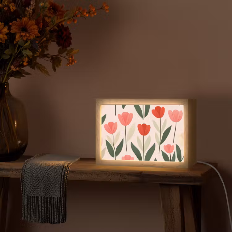 Tulpen - Modern - Roze Light Box met kabel (Tafellamp) klein -sfeer4
