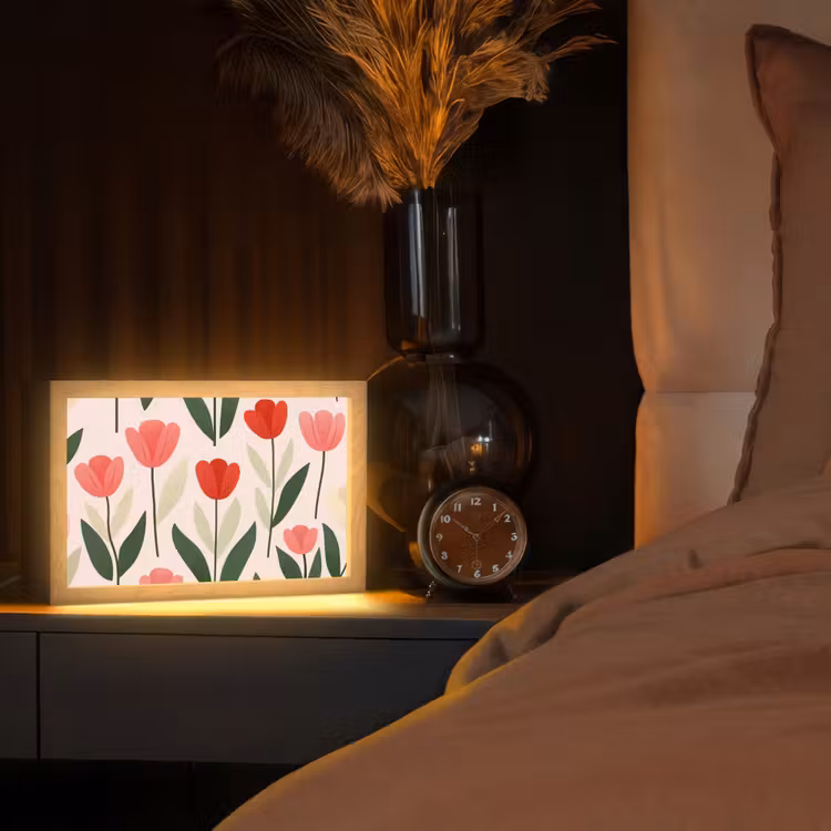 Tulpen - Modern - Roze Light Box met kabel (Tafellamp) klein -sfeer1