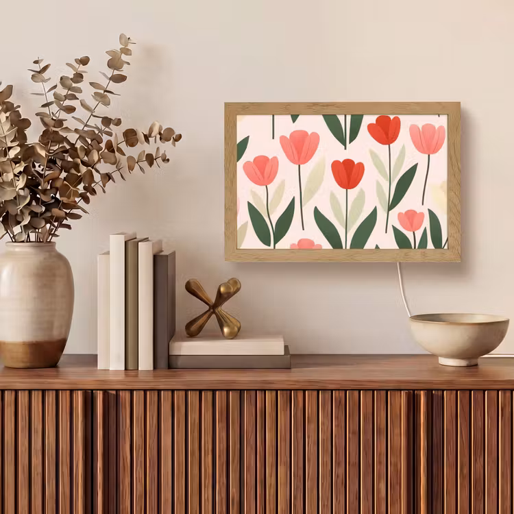 Tulpen - Modern - Roze Light Box met kabel (Tafellamp) klein -sfeer2