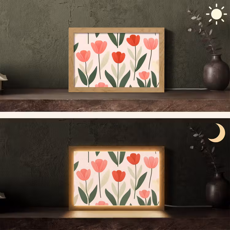 Tulpen - Modern - Roze Light Box met kabel (Tafellamp) klein -sfeer3