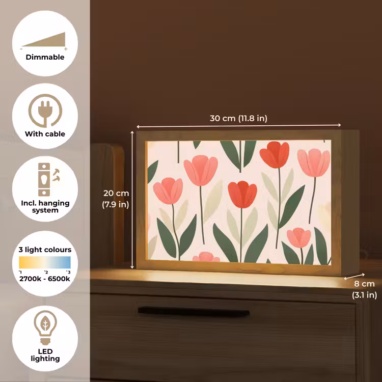 Tulpen - Modern - Roze Light Box met kabel (Tafellamp) klein -USP_EN