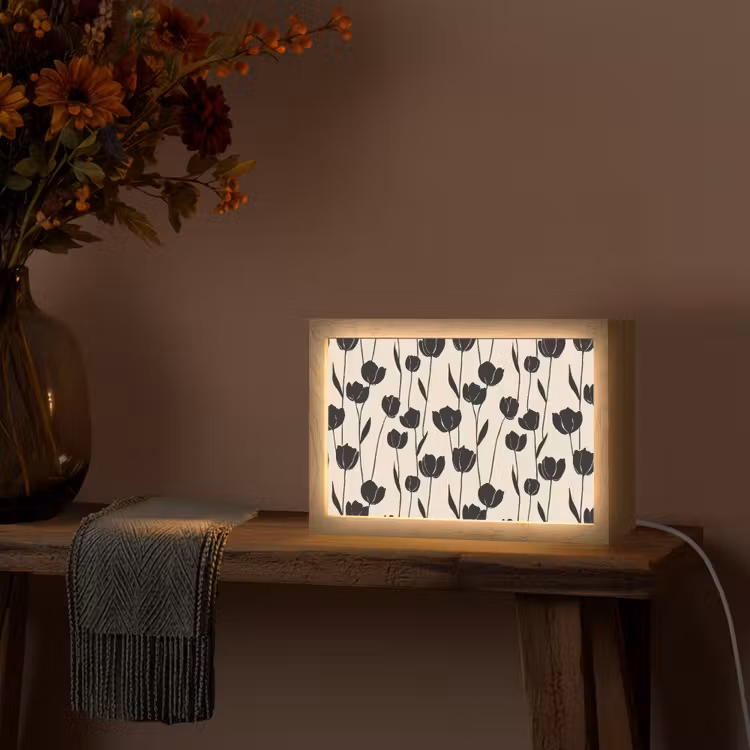 Tulpen - Patroon - Zwart Light Box met kabel (Tafellamp) klein 924 -sfeer4