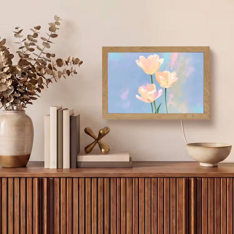 Tulpen - Roze accenten - Blauw Light Box met kabel (Tafellamp) klein -sfeer2