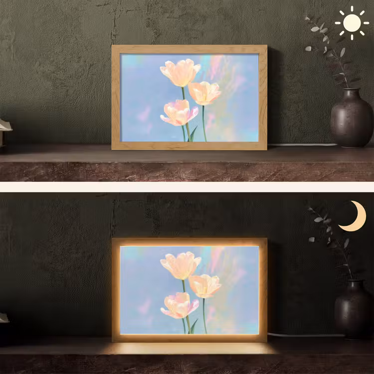 Tulpen - Roze accenten - Blauw Light Box met kabel (Tafellamp) klein -sfeer3