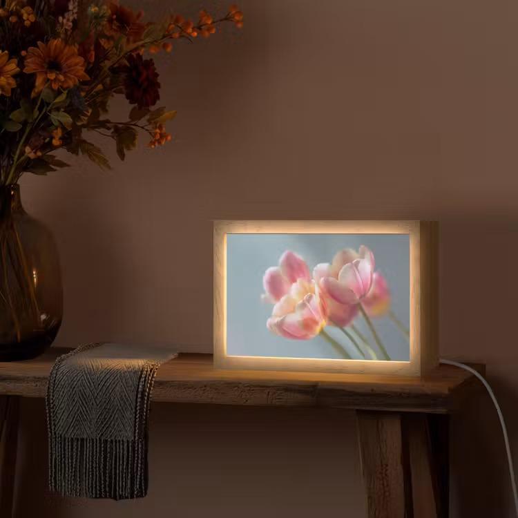 Tulpen - Roze - Stelen Light Box met kabel (Tafellamp) klein -sfeer4