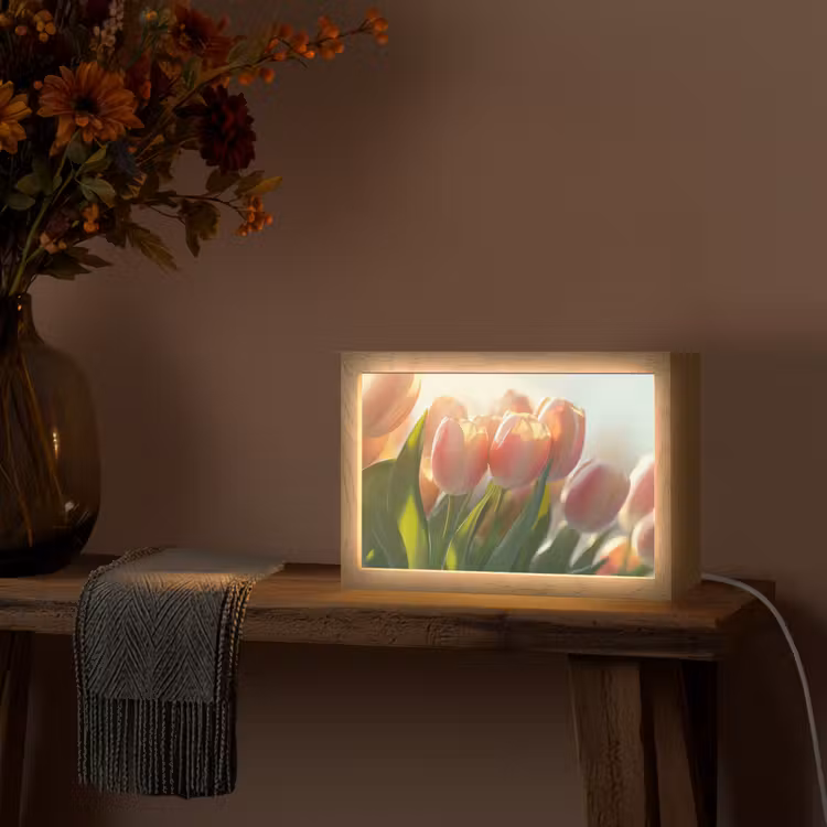 Tulpen - Roze - Zonnestralen Light Box met kabel (Tafellamp) klein -sfeer4