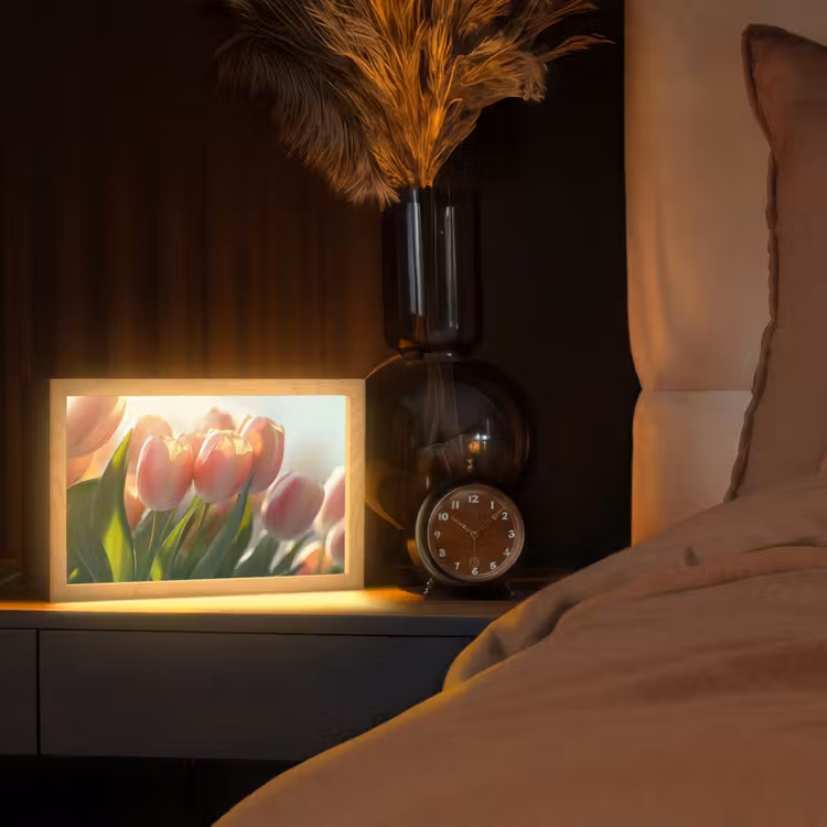 Tulpen - Roze - Zonnestralen Light Box met kabel (Tafellamp) klein -sfeer1