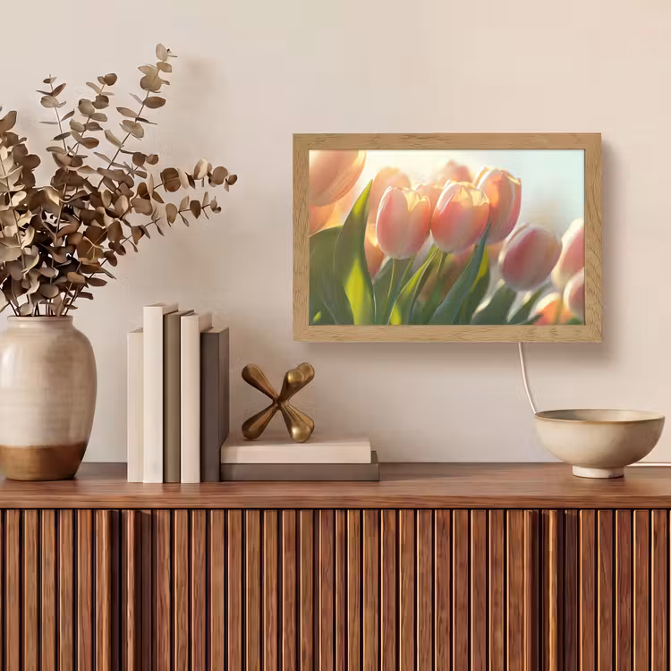 Tulpen - Roze - Zonnestralen Light Box met kabel (Tafellamp) klein -sfeer2