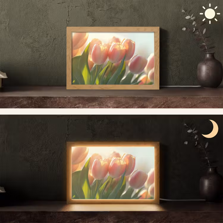 Tulpen - Roze - Zonnestralen Light Box met kabel (Tafellamp) klein -sfeer3